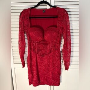 Studio One Red Lace Long Sleeve Dress
